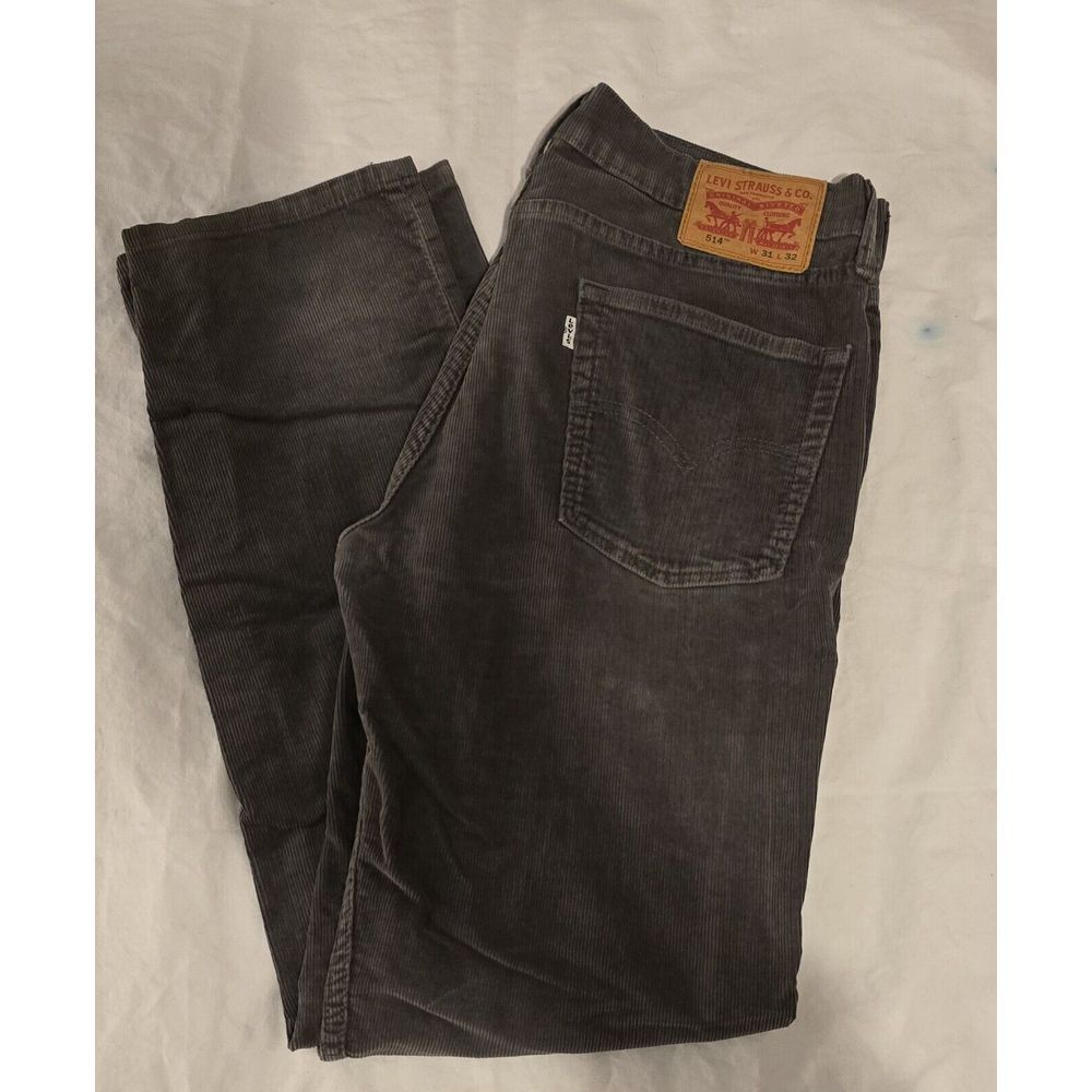 Levi's 514 Corduroy Dark‎  Grey Pants Jeans Men 31x32 Vintage White Tab - Picture 3 of 4